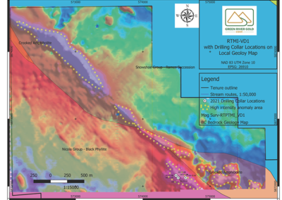Green River Gold Corp CSE - CCR 2021 Working Area Zoom in with Geology Map